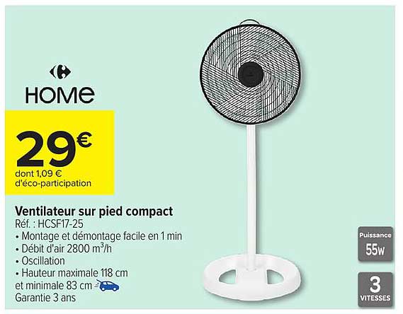 Ventilateur sur pied compact