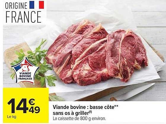 Viande bovine : basse côte** sans os à griller(f)