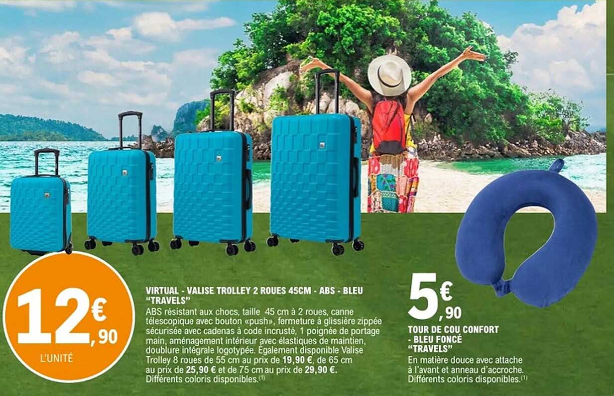 VIRTUAL - VALISE TROLLEY 2 ROUES 45CM - ABS - BLEU “TRAVELS”