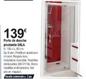 porte de douche pivotante ekla