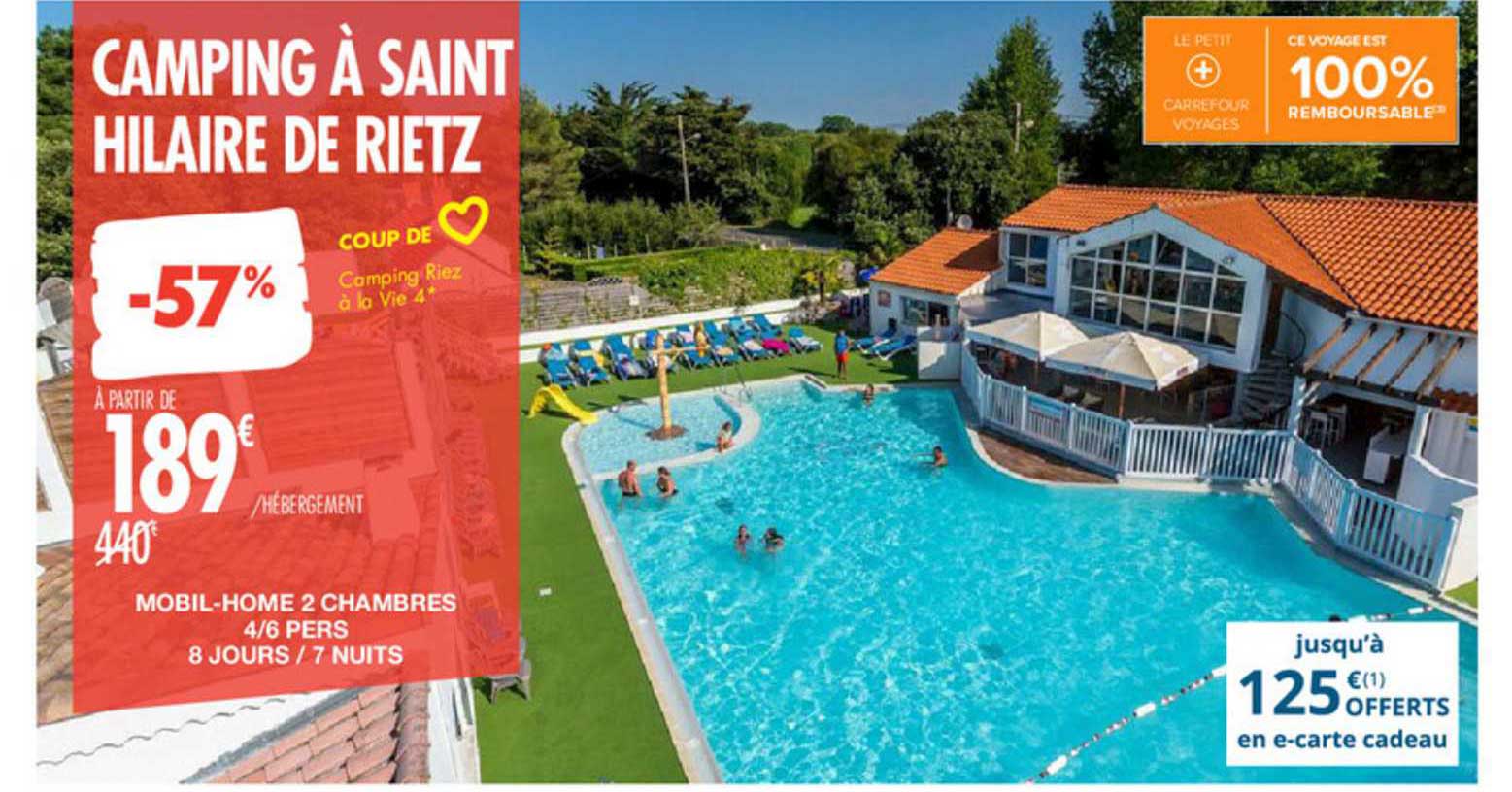 camping à saint hilaire de rietz : mobil-home 2 chambres 4-6 pers - jours - 7 nuits