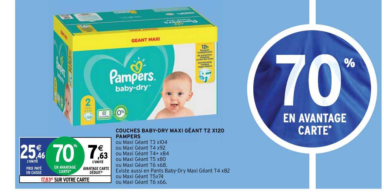 couches baby-dry maxi géant t2 x120 pampers