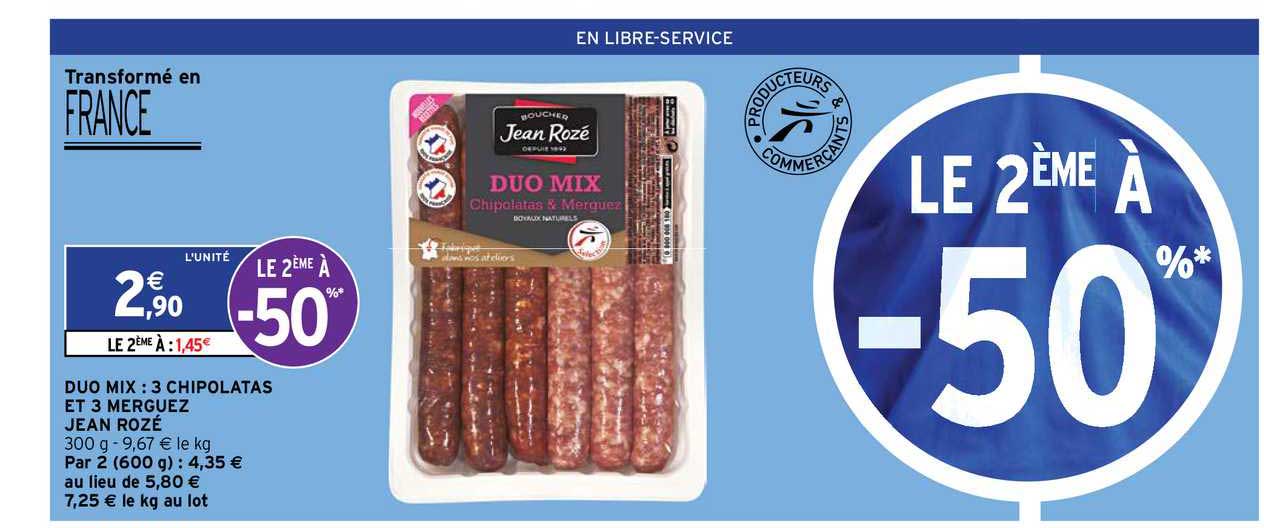duo mix : 3 chipolatas et 3 merguez jean rozé