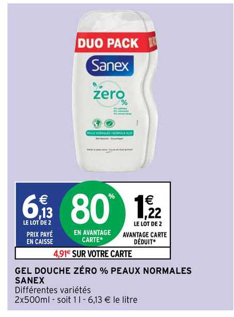 gel douche zéro % peaux normales sanex