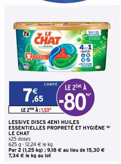lessive discs 4 en 1 huiles essentielles propreté et hygiène le chat