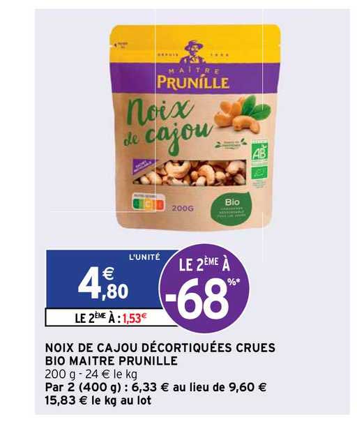 Noix De Cajou Décortiquées Crues Bio Maître Prunille