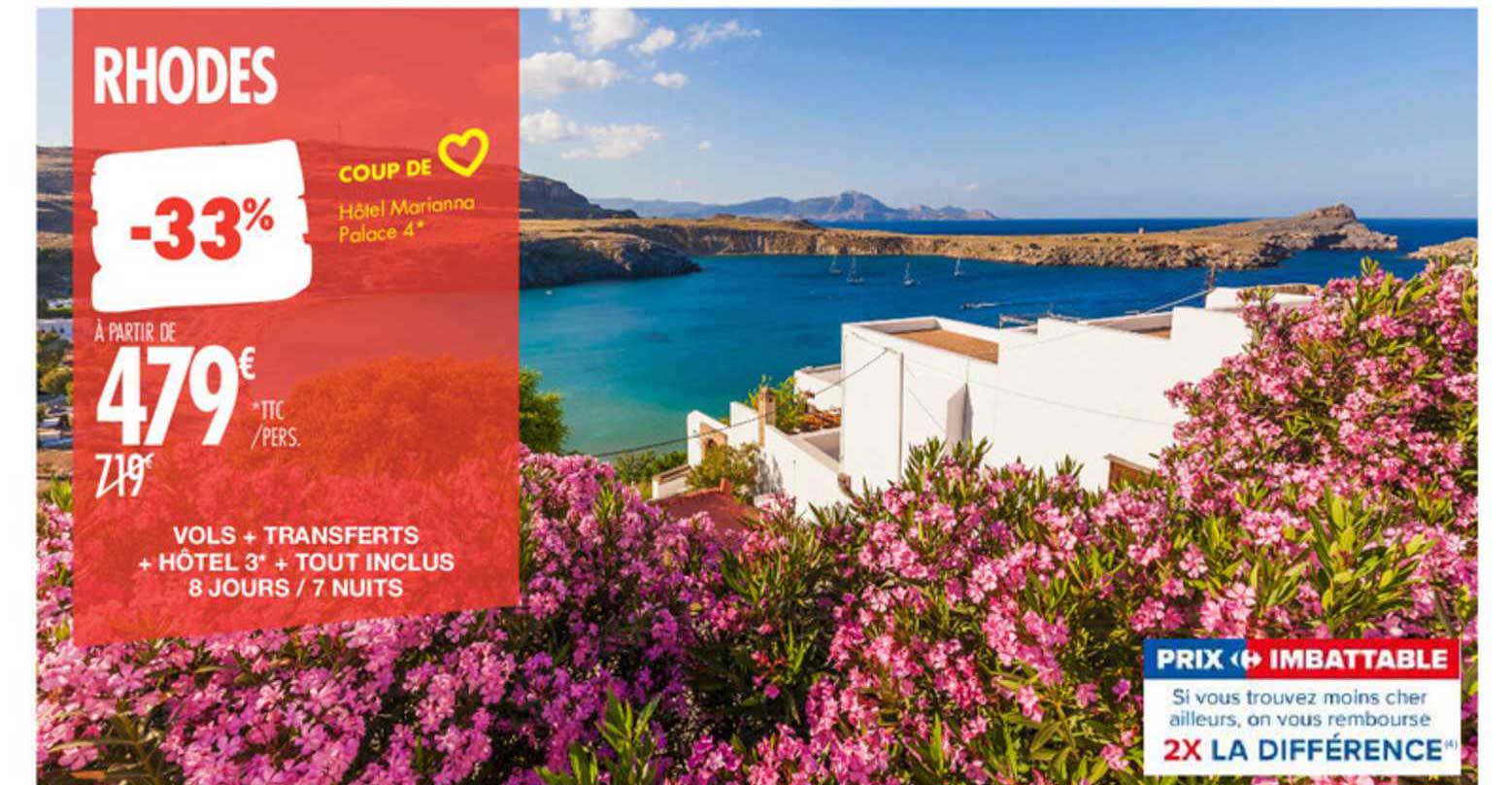 rhodes : vols + transferts + hôtel 3* + tout inclus 8 jours - 7 nuits