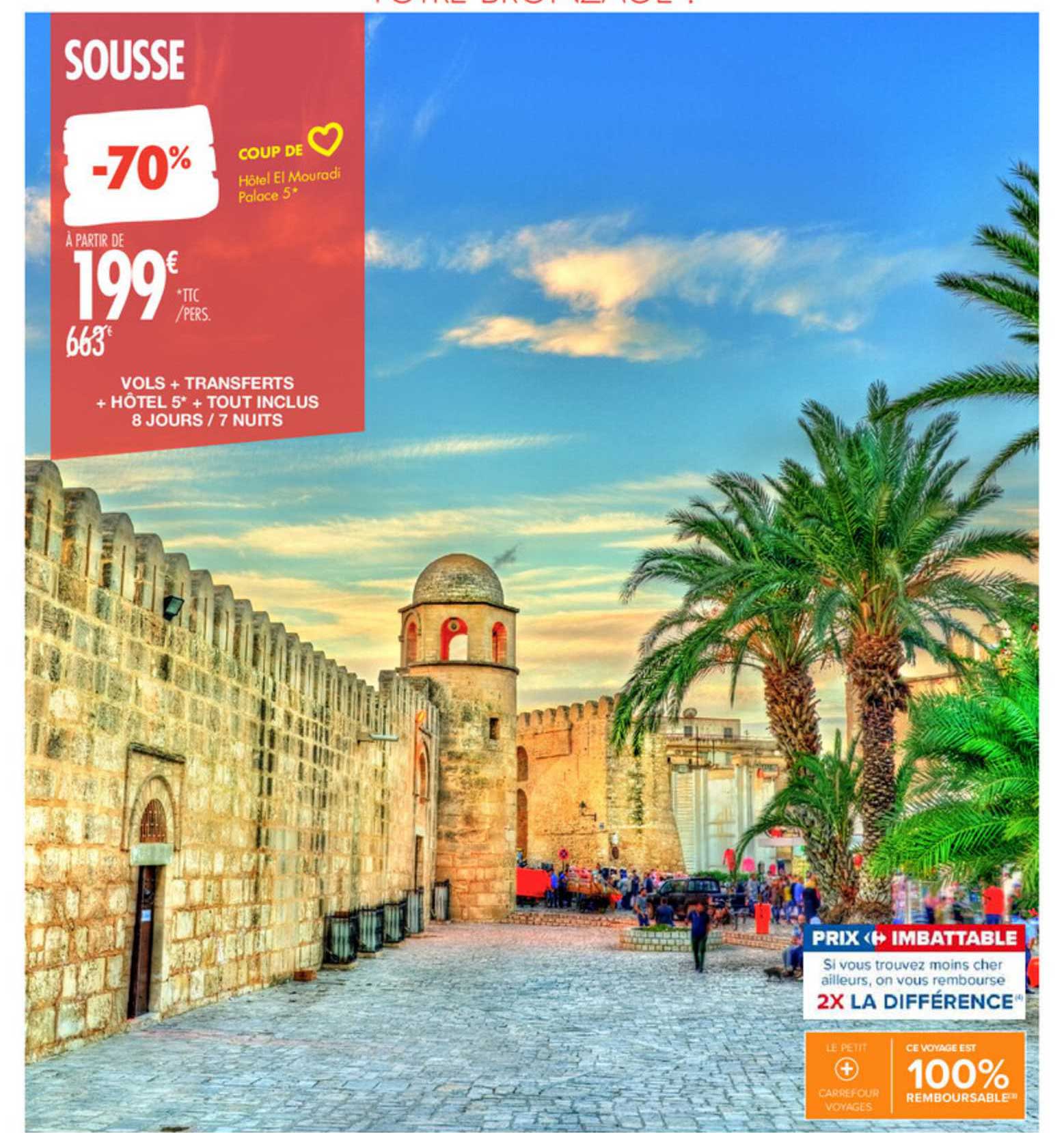 sousse : vols + transferts + hôtel 5* + tout inclus 8 jours - 7 nuits