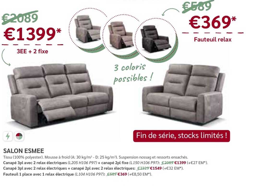 3ee + 2 fixe, fauteuil relax