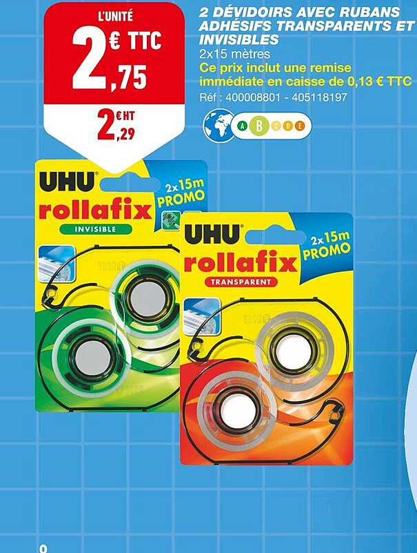 2 Dévidoirs Avec Rubans Adhésifs Transparents Et Invisibles