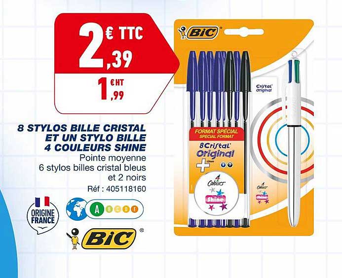 8 Stylos Bille Cristal Et Un Stylo Bille 4 Couleurs Shine