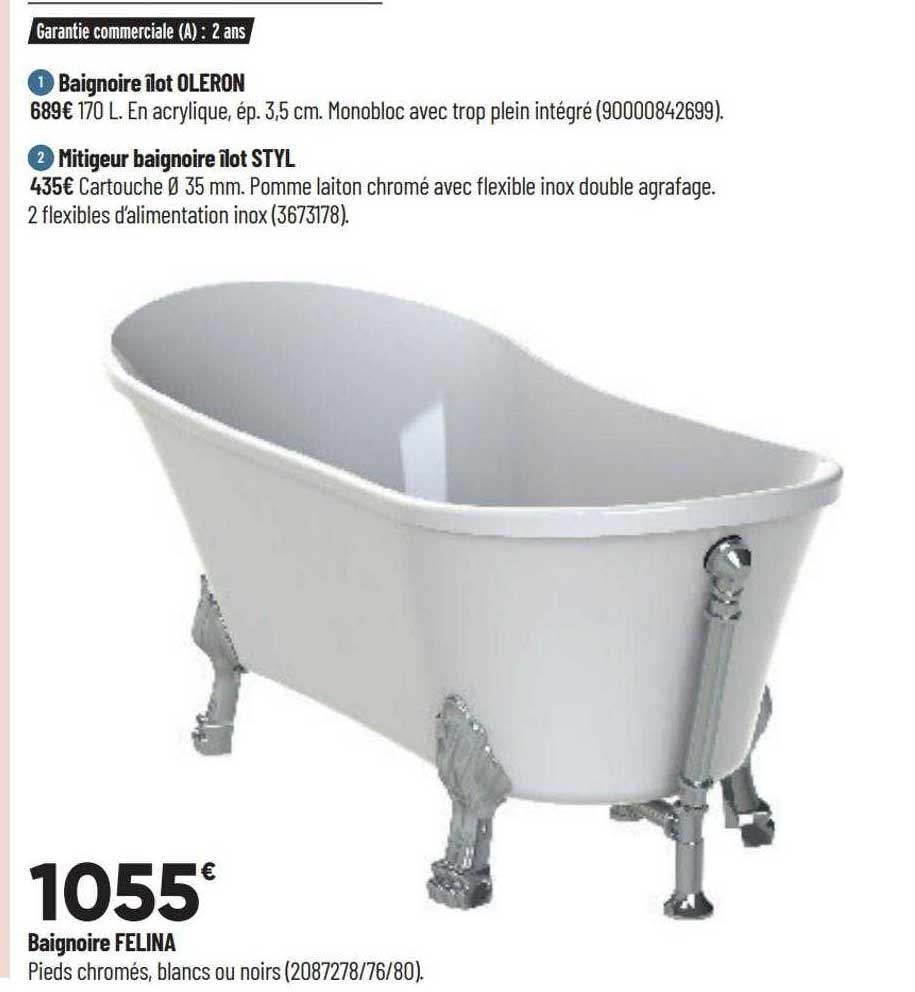 baignoire îlot oleron, mitigeur baignoire îlot styl, baignoire felina