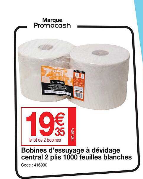 bobines d'essuage à dévidage central 2 plis 1000 feuilles blanches