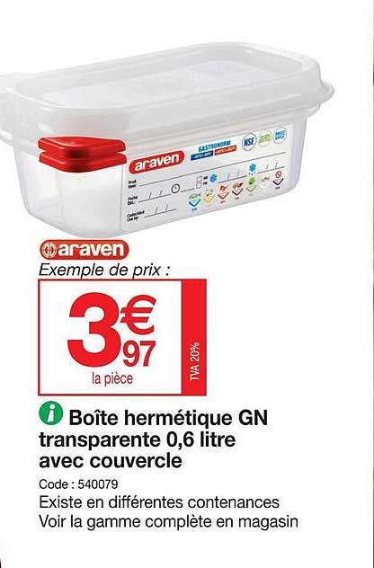 boîte hermétique gn transparente 0,6 litre avec couvercle