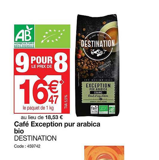 café exception pur arabica bio destination