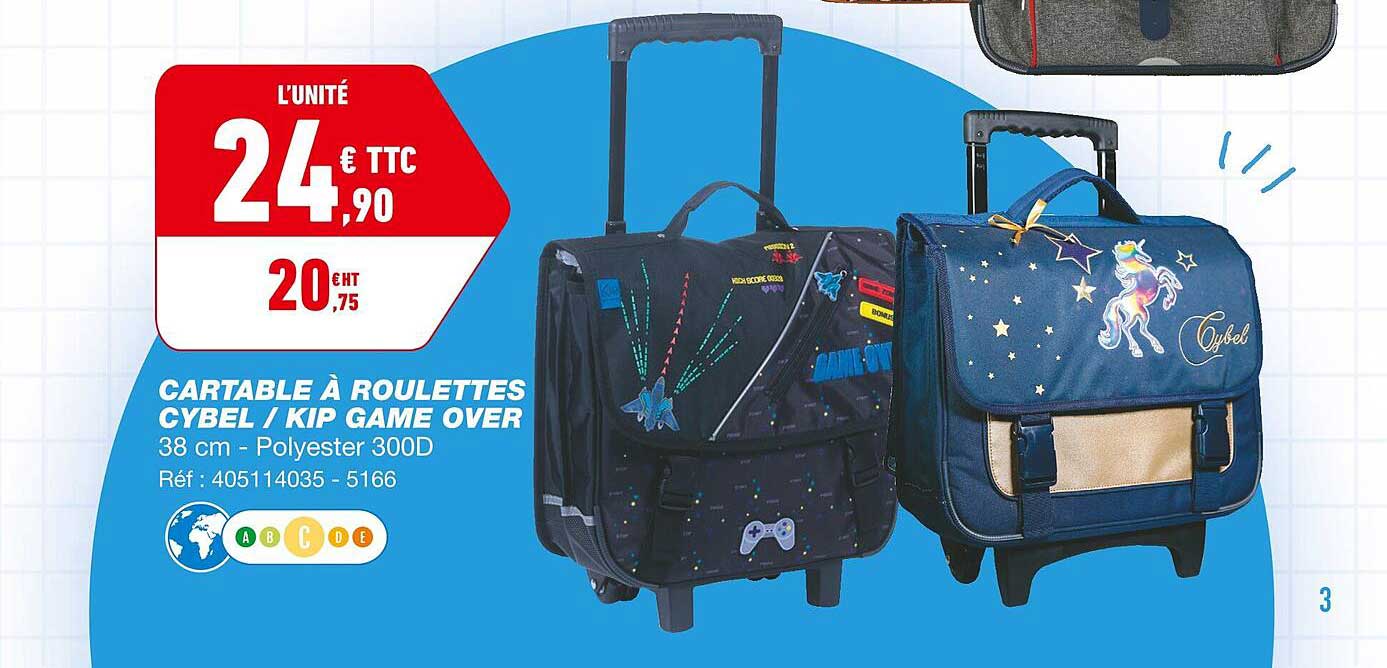 cartable  à roulettes cibel - kip game over