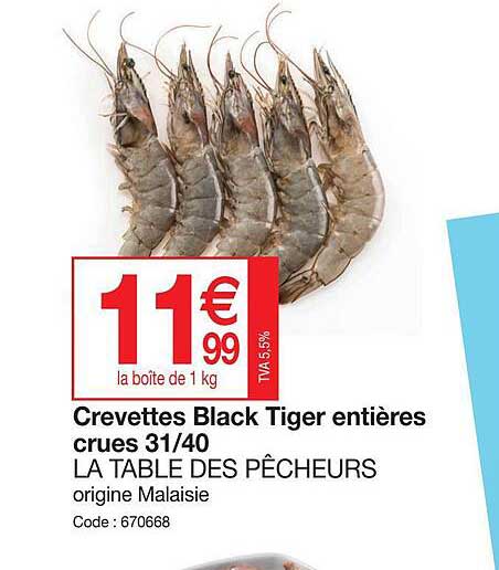 crevettes black tiger entières crues 31-40