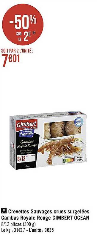 crevettes sauvages crues surgelées gambas royale rouge gimbert océan