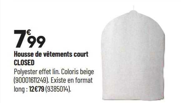 housse de vêtements court closed