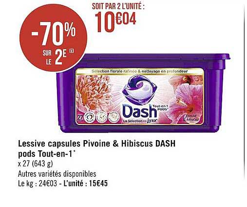 lessive capsules pivoine & hibiscus dash pods tout-en-1