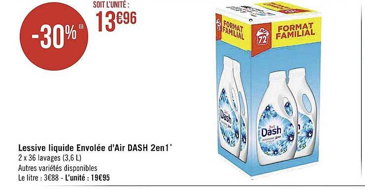 lessive liquide envolée d'air dash 2 en 1