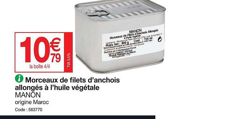 morceaux de filets d'anchois allongés à l'huile végétale manon