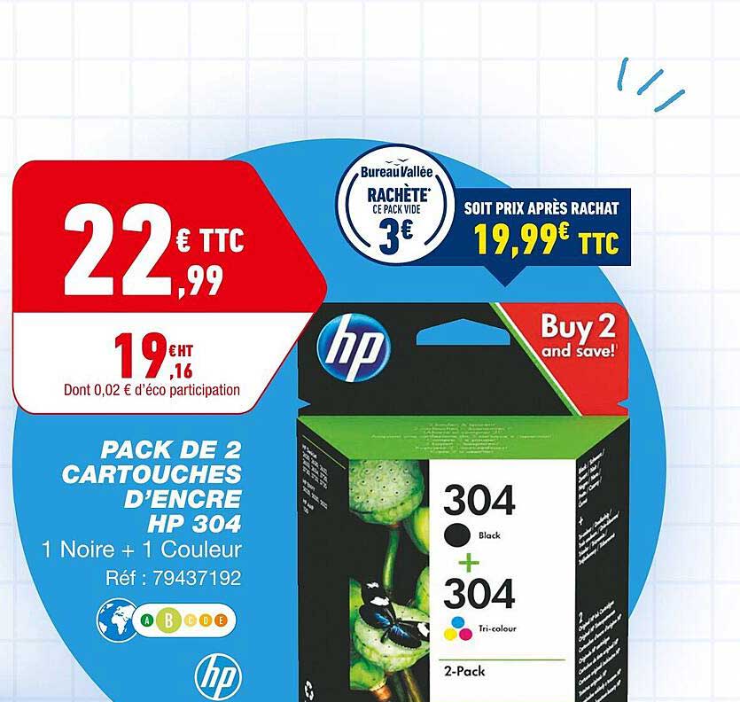 Pack De 2 Cartouches D'encre Hp 304