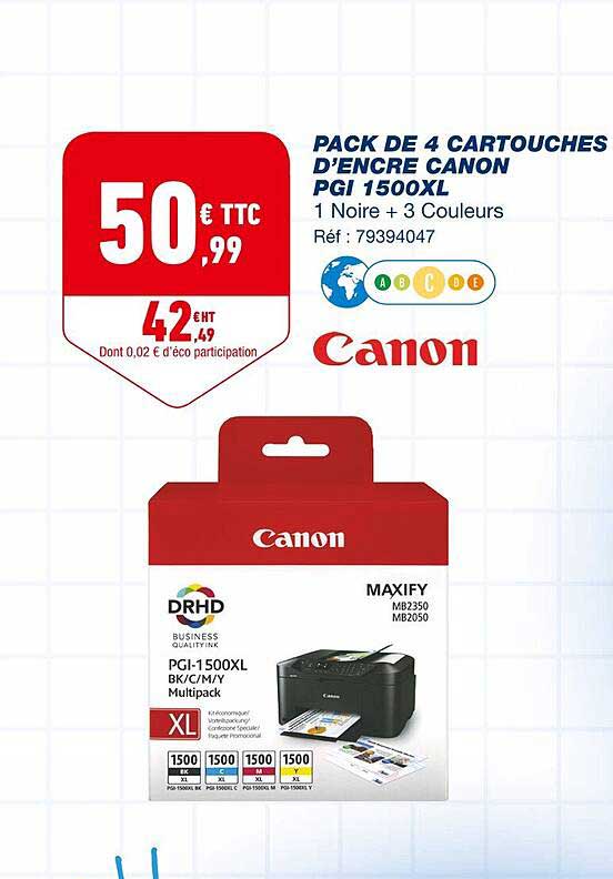 pack de 4 cartouches d'encre canon pgi 1500xl canon