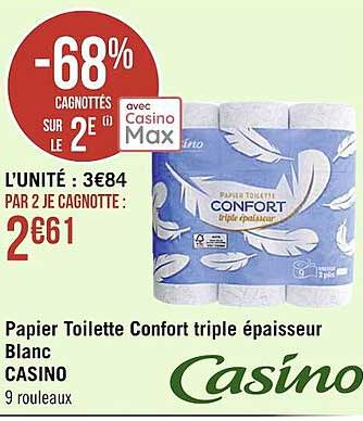 Papier Toilette Confort Triple épaisseur Blanc Casino