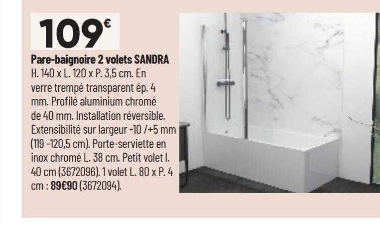 pare-baignoire 2 volets sandra