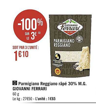 parmigiano reggiano râpé 30% m.g. giovanni ferrari