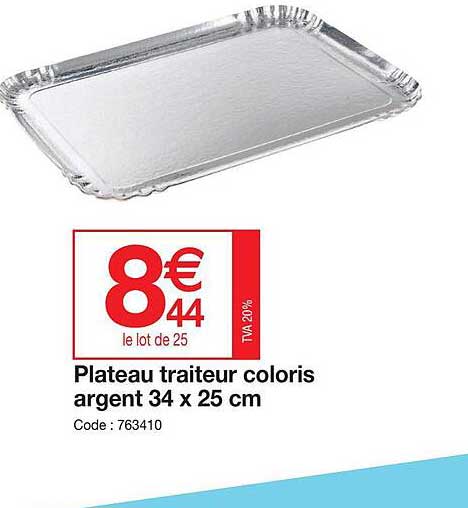 plateau traiteur coloris argent 34 x 25 cm