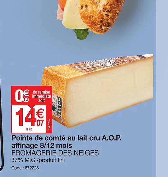 pointe de comté au lait cru a.o.p. affinage 8-12 mois fromagerie des neiges