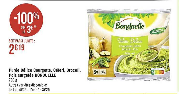 purée délice courgette, céleri, brocoli, pois surgelée bonduelle