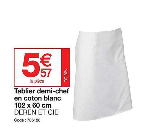 tablier demi-chef en coton blanc 102 x 60 cm deren et cie