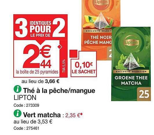 thé à la pêche-mangue lipton our vert matcha