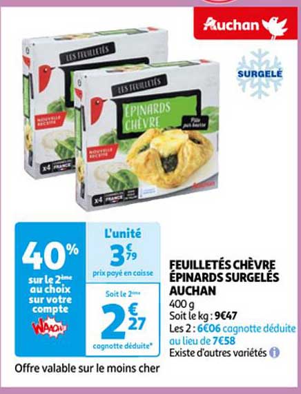 Feuilletés Chèvre épinards Surgelés Auchan