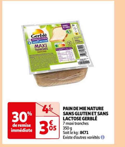 pain de mie nature sans gluten et sans lactose gerblé