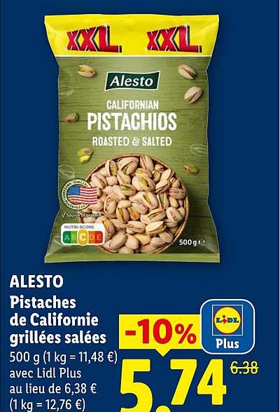 Alesto Pistaches de Californie grillées salées