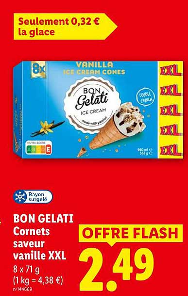 BON GELATI Cornets saveur vanille XXL