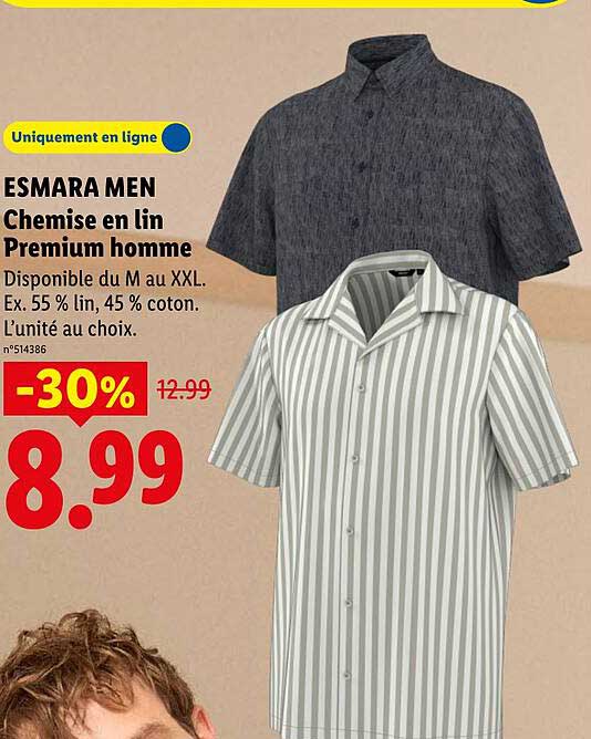 ESMARA MEN Chemise en lin Premium homme