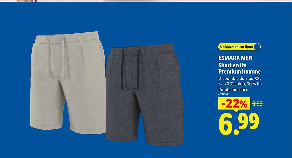 ESMARA MEN Short en lin Premium homme