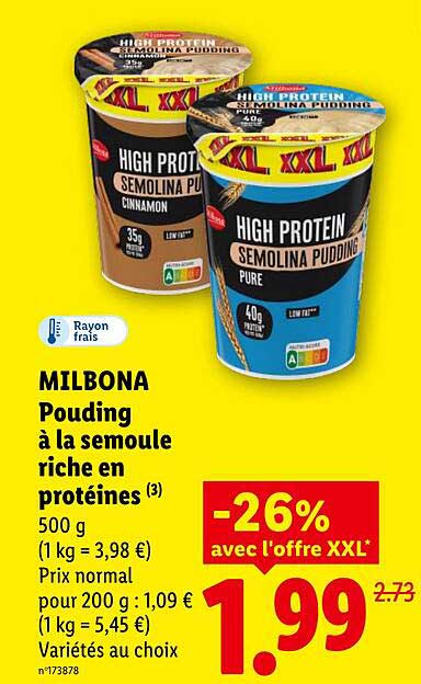 Milbona Pouding à la semoule riche en protéines