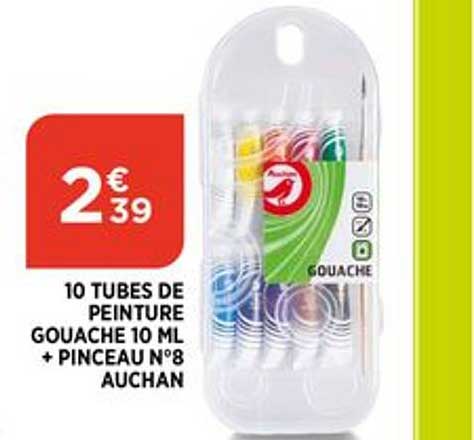 10 tubes de peinture gouache 10 ml + pinceau n°8 auchan