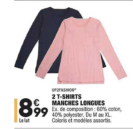 2 t shirts manches longues up2fashion