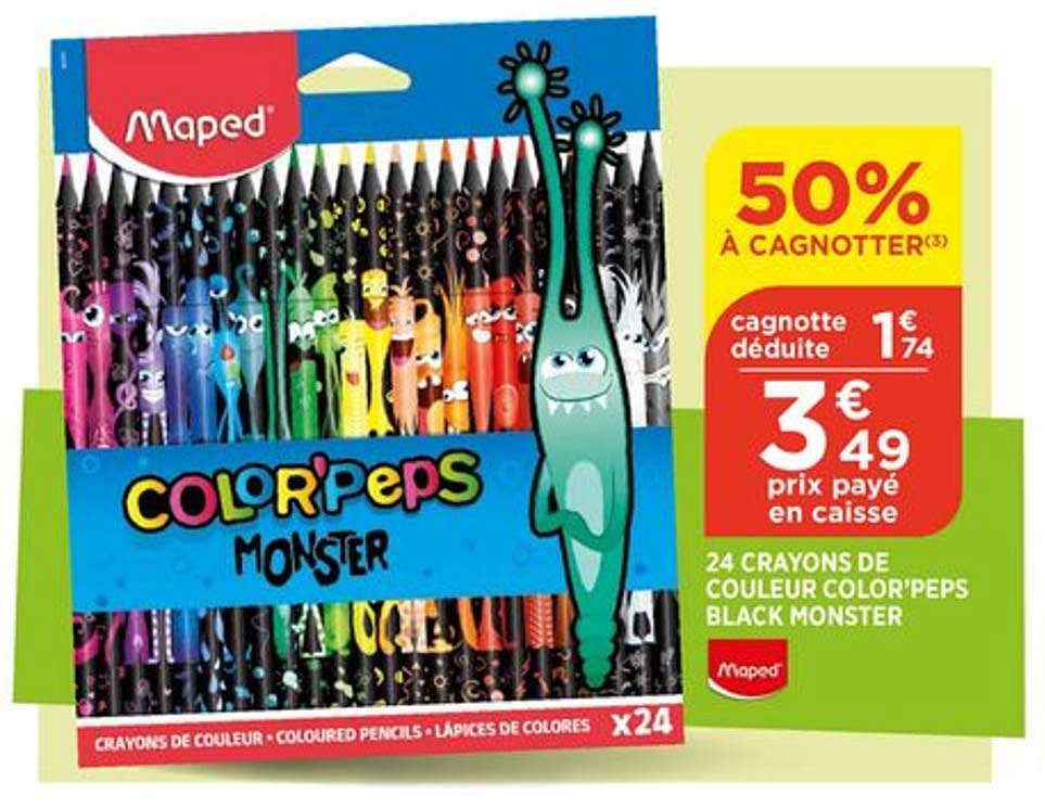 24 crayons de couleur color peps black monster maped