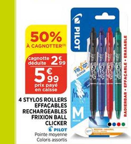 4 Stylos Rollers Effaçables Rechargeables Frixion Ball Clicker Pilot