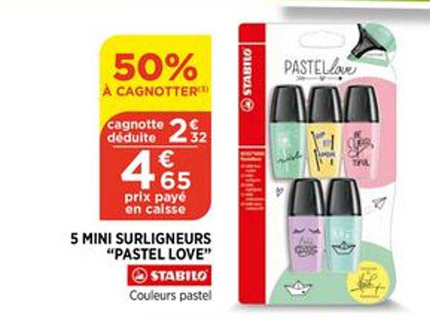 5 Mini Surligneurs Pastel Love Stabilo