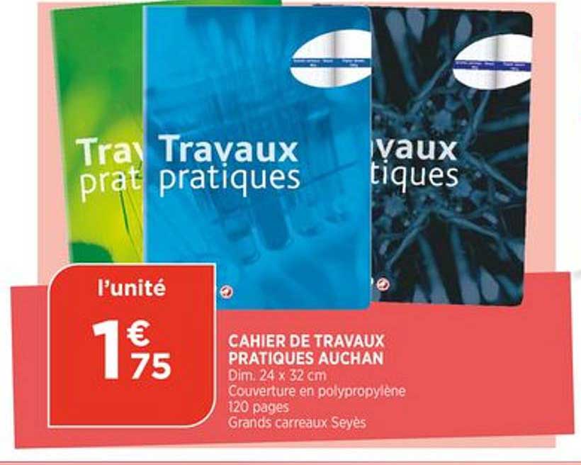 cahier de travaux pratiques 120 pages auchan