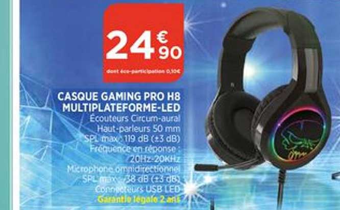 casque gaming pro h8 multiplateforme led